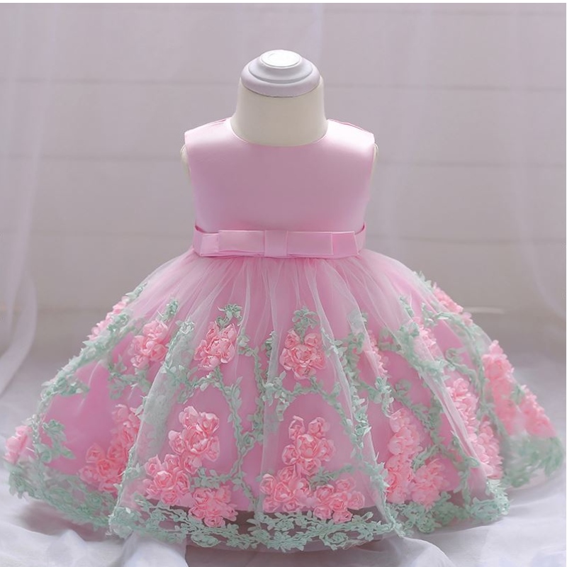 Baige lapset muotijuhlat Frock Kids Party Wear Wear Flower Girl -mekko lapsille 0-2 vuotta