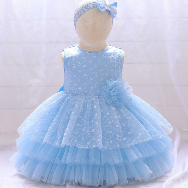 Baige Amazon Hot Sale Flower Girl Party Dress Infant Kids Syntymäpäivä Koko kuukausi keijumekko pääpannalla