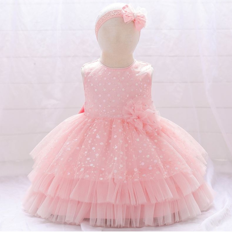 Baige Amazon Hot Sale Flower Girl Party Dress Infant Kids Syntymäpäivä Koko kuukausi keijumekko pääpannalla