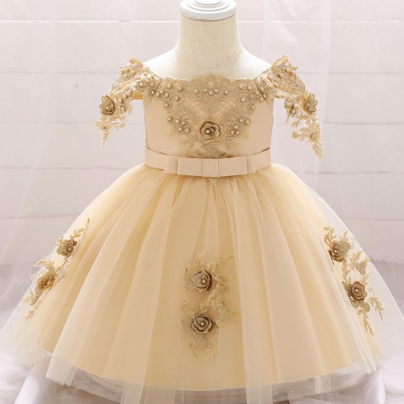 Baige off -Spode Flower Girl -mekot vastasyntyneen tyttövauvajuhlimekko 0–2 -vuotiaille L5057XZ