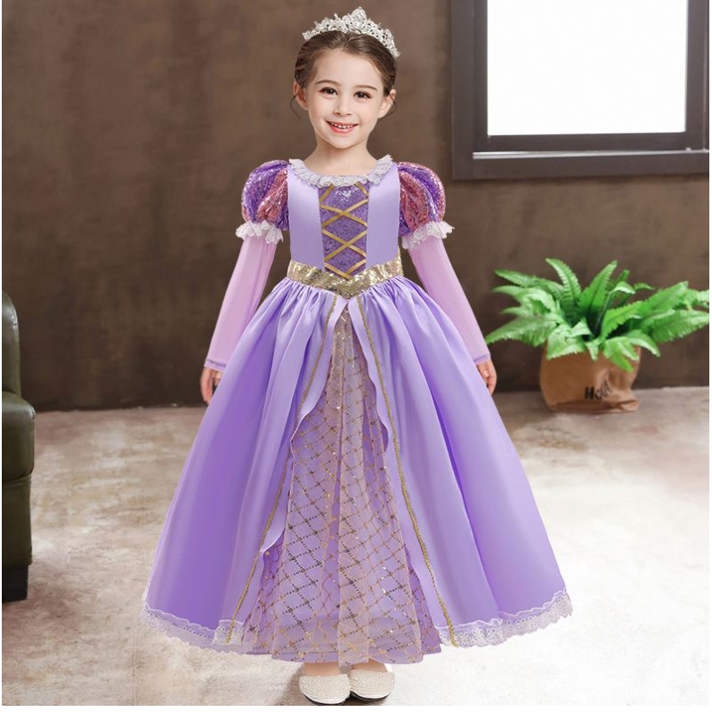 Baige Girls Princess Sofia Dress cosplay -asu Lasten paljetit Sophia kerrostetut pitkät hihat Lasten karnevaali Halloween Party Dress
