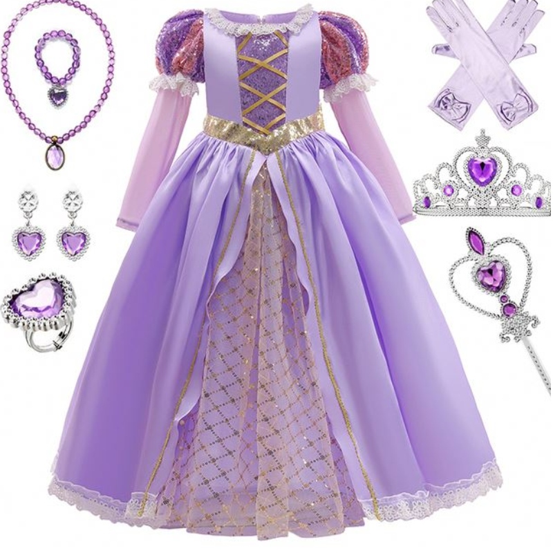 Baige Girls Princess Sofia Dress cosplay -asu Lasten paljetit Sophia kerrostetut pitkät hihat Lasten karnevaali Halloween Party Dress