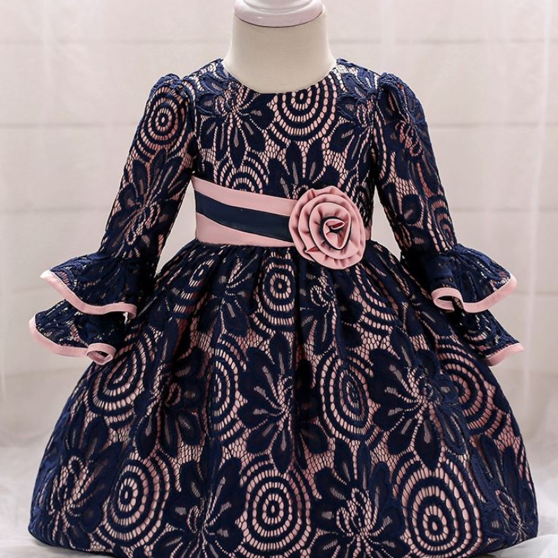 Baige Uusi saapuminen Kids Long Sleeve Party Frock Gaby Girl Print Fancy Princess -mekko L1858XZ