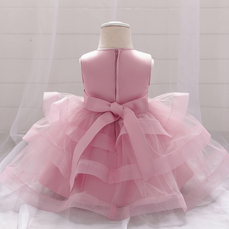Baige tukkumyynti kirjonta Pearl Bow Design Party Gaby Girls Dress Syntymäpäiväjuhlat Kids Frock L1929XZ