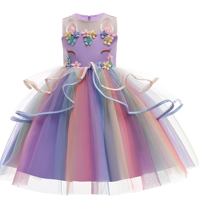 3 väriä sateenkaaria tyttö yksisarvinen mekko prinsessa mekko tyttöjen lapsille syntymäpäivä