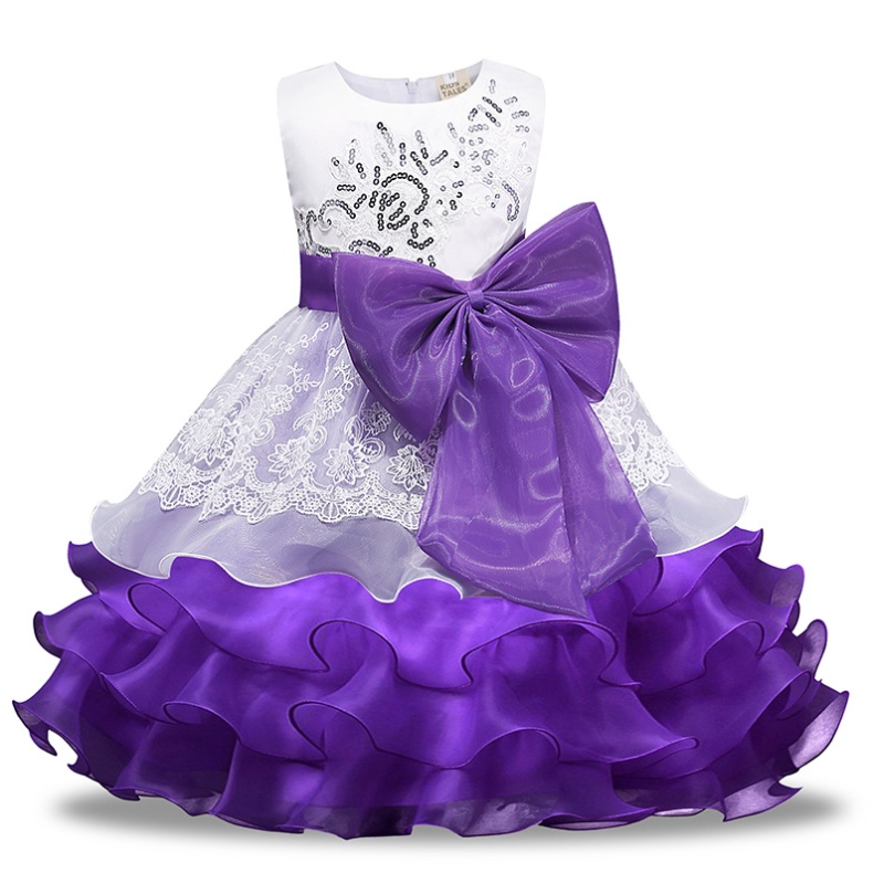 2022 Eurooppalaiset ja amerikkalaiset paljetetut mekot Bow Flower Girl Princess Dress Organza Puffy hame