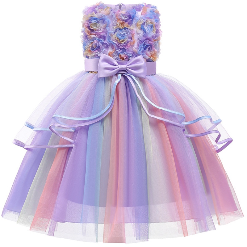 Rainbow Girls Unicorn Syntymäpäiväjuhlat pukeutuvat kirjonta tyylikäs hää iltaprinsessa mekko