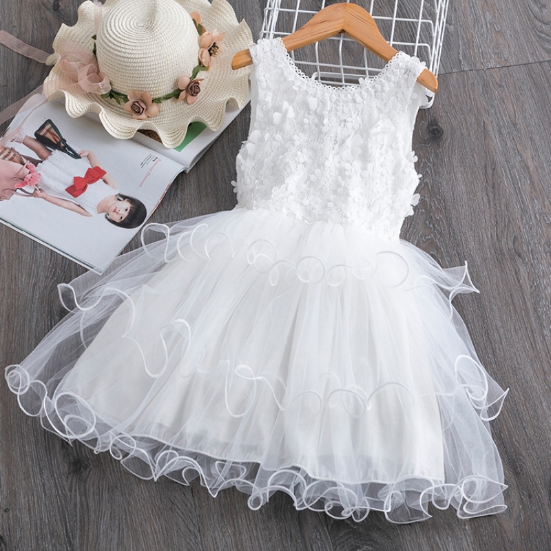 3-8 vuotta pitsi kesämekko tytöille Kukka Tyylikäs hääjuhlat Prinsessa Pukeet Hihaton Backless tutu -mekot