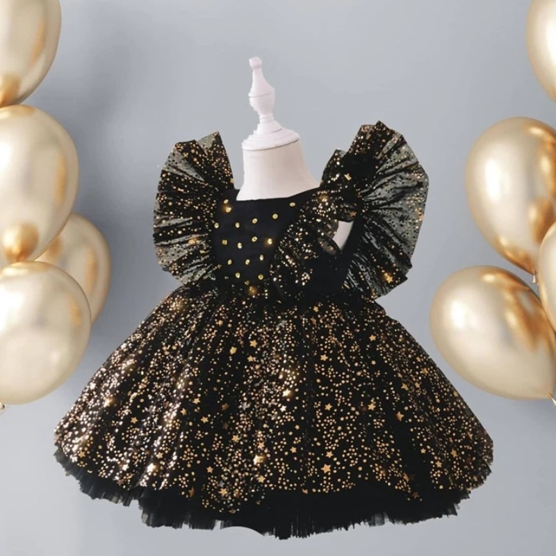 Vauva 1. syntymäpäivämekko tytöille paljetit Fluffy Kids Princess Party -pukujousi tyylikäs häävaatteet