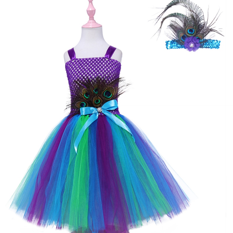 Lapset syksyn mekko riikinkukko sulka mesh hame baby prinsessa shire tutu -mekko