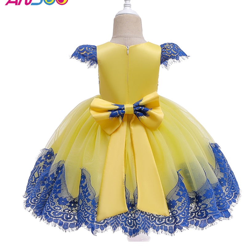 Ansoo Gaby Girls Puff Sleeve Retro -juhlat Keltainen mekko Princess Bow Summer Tutu Pink -mekot tyttöjen lapsille