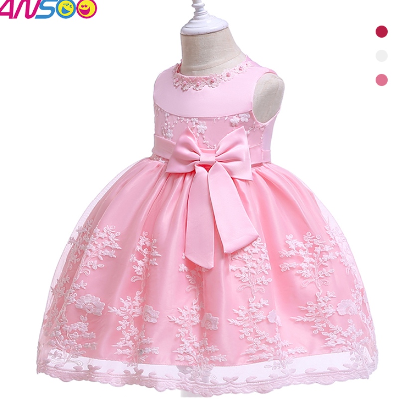 Ansoo Summer Flower Kids Fluffy Pink mekko tytöille 4Colors vauva tyttöjuhlat Tutun punainen mekko hääprinsessa lapsille