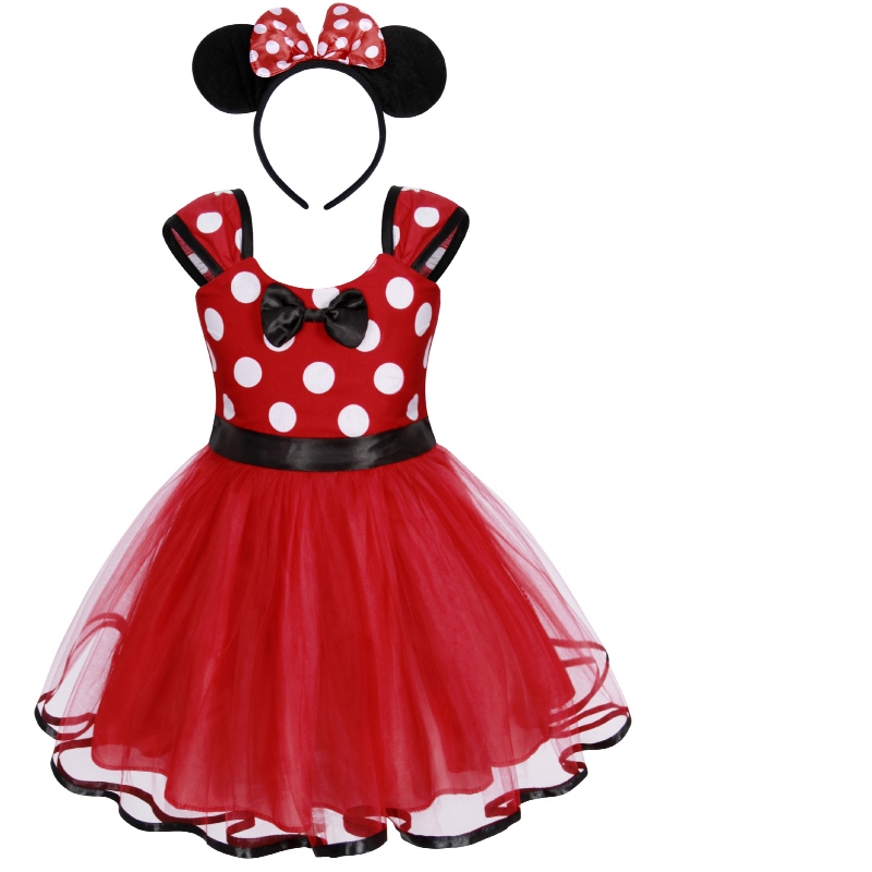 Tyttövauva Polka dot Fancy Dress Syntymäpäiväjuhlat Tylli Lace Princess -mekko, jossa on hiusnauha lapsille
