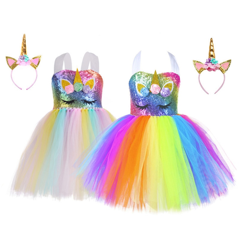 Lasten yksisarvinen juhlapuku Rainbow Princess Dress Sevoin Tutu -hame