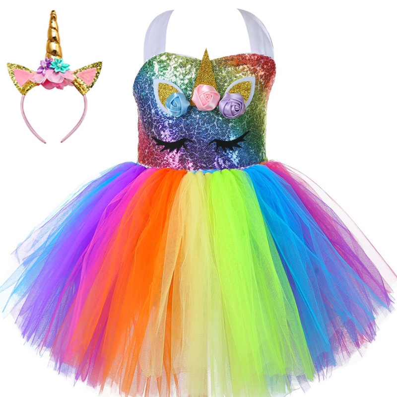 Lasten yksisarvinen juhlapuku Rainbow Princess Dress Sevoin Tutu -hame