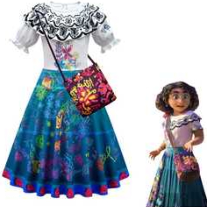 2022 Amazon Hot Sale tukkumyynti Uusi tyyli Kids Paras Cartoon Encanto Cosplay -pukut tyttöjen prinsessa mekko ja laukku