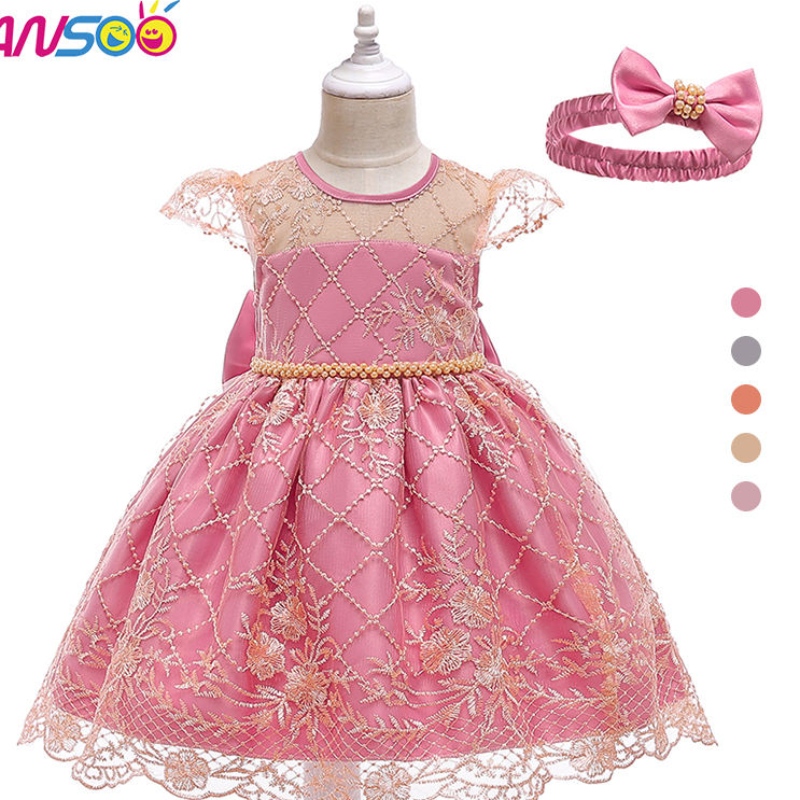 Ansoo Pretty Princess Girls Flower Wedding Dress Host Noble Performance Syntymäpäiväjuhlimekot Big Bow