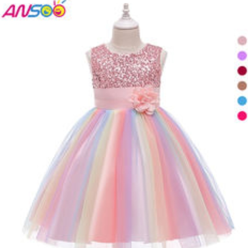 Ansoo Amazon Luxury Hihaton kaunis prinsessa Kids Ball -pukulapset \\ Vaatepuruetti Purple Flower Girl Dresses Ruffle -hame