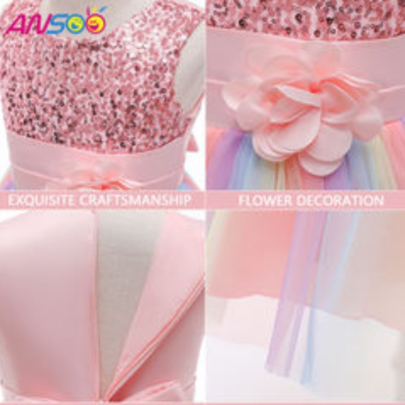 Ansoo Amazon Luxury Hihaton kaunis prinsessa Kids Ball -pukulapset \\ Vaatepuruetti Purple Flower Girl Dresses Ruffle -hame