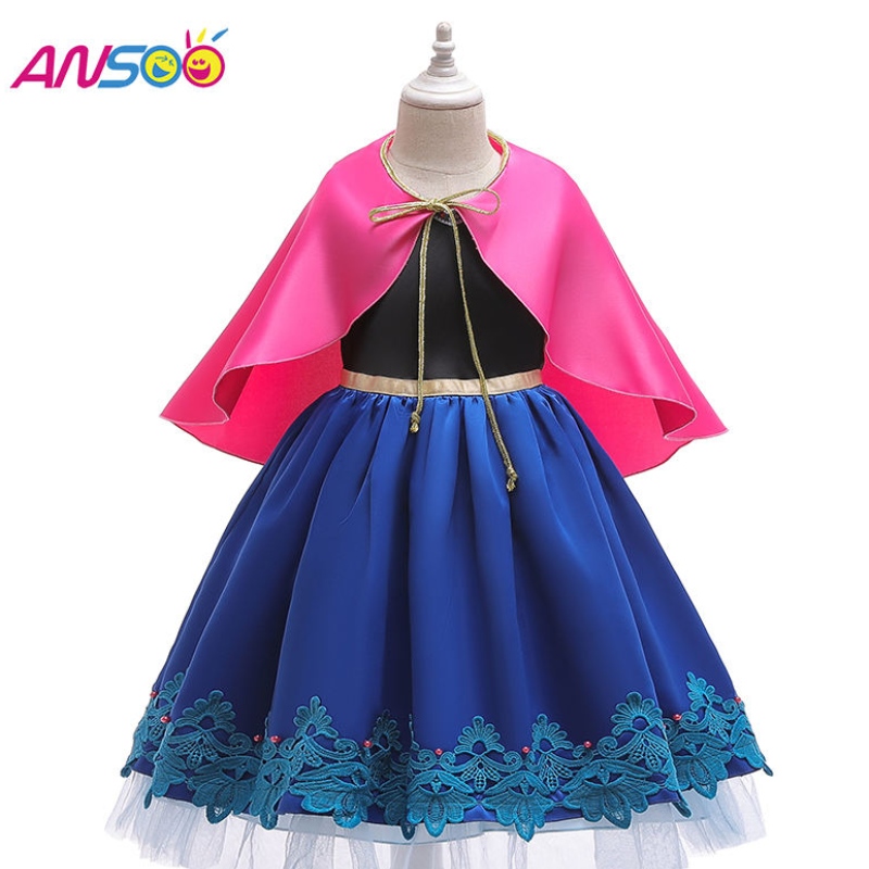 Ansoo Kids Girls Prinsessa kuningatar Elsa Anna Halloween cosplay -puku pukuhame hame