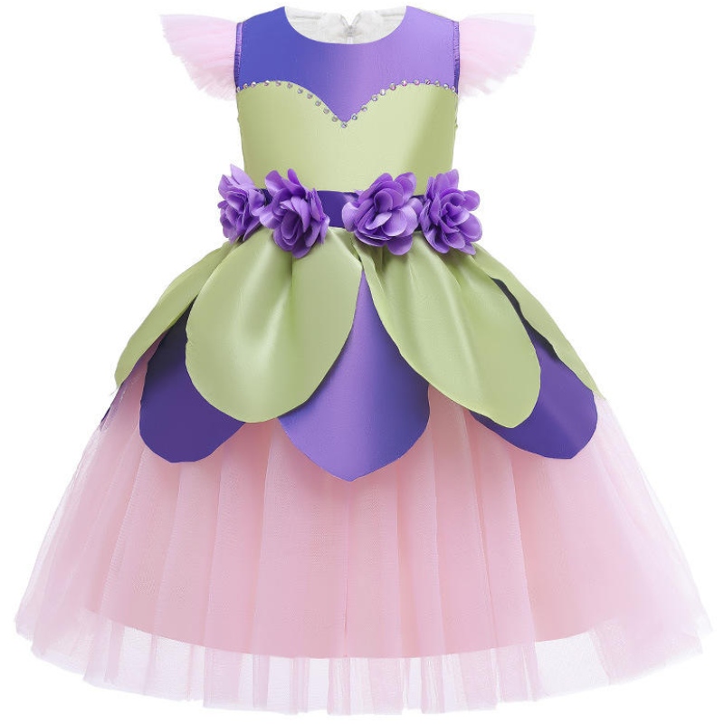 Flower Fairy Dress Girl Kids Purple Pink Patchwork Tyll -vaatteet Söpö lentävä hiho Lasten lava -performanssipukut