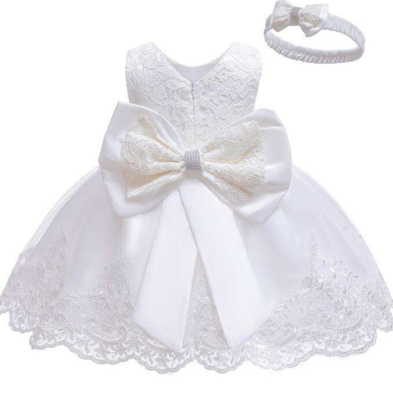 Tukkukaupan toimittajat 0–6 vuotta kaste-mekko tyttö pukujen kirjonta Kids Party Wear Wear Flower Girl -mekko hääihin