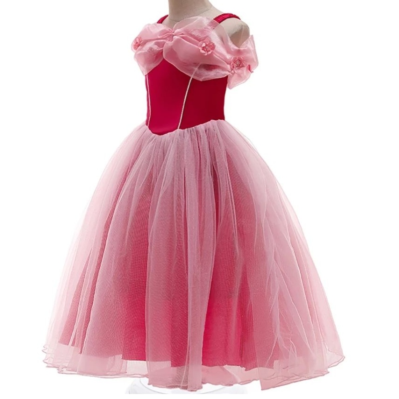 Nukkuva kauneuspuku tytöille olkapäätä kesällä aurora -mekko lapsi keiju mesh tutu frock halloween prinsessa cosplay