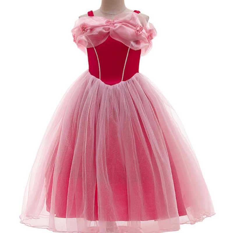 Nukkuva kauneuspuku tytöille olkapäätä kesällä aurora -mekko lapsi keiju mesh tutu frock halloween prinsessa cosplay