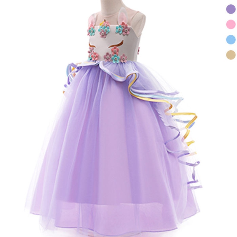 Ansoo Girls Unicorn Dress Applique Party Cosplay Summer Halloween Fancy Wearding Pink Unicorn -mekko 2-13-tytöille