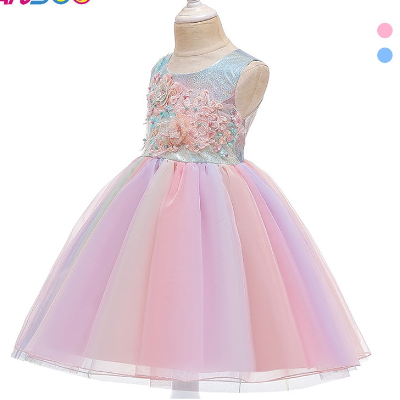 Ansoo kesäkukka Kids Fluffy Dress for Girls 2 Color Coles Vauva Tyttöjuhlat Tutu Pink -mekko hääprinsessa