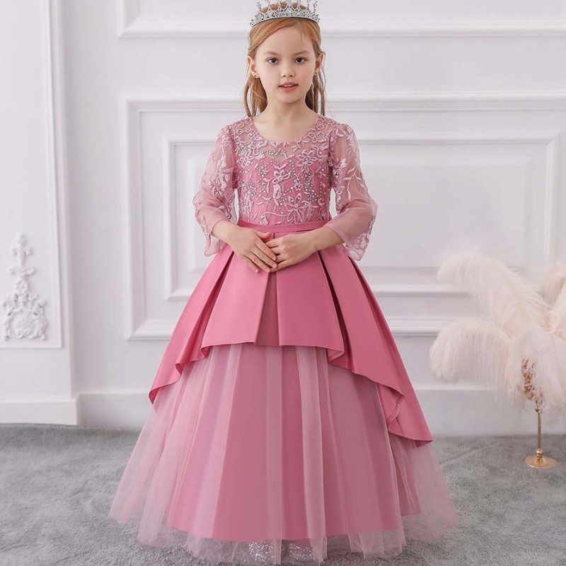 Baige arabi pitsi pitkät hihat prinsessa mekko kesäkukka tyttö hääjuhlpuku
