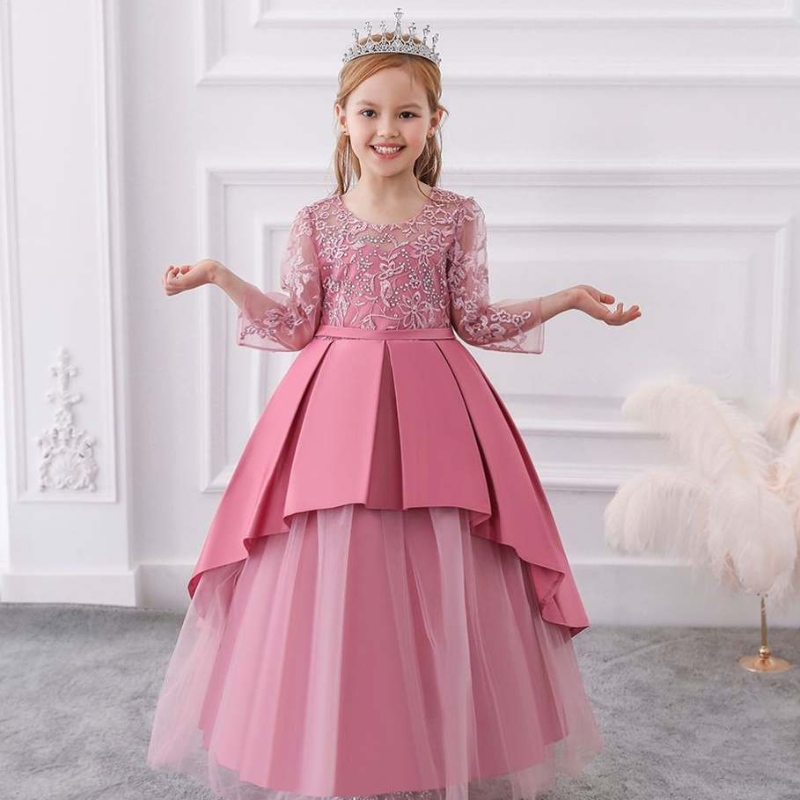 Baige arabi pitsi pitkät hihat prinsessa mekko kesäkukka tyttö hääjuhlpuku