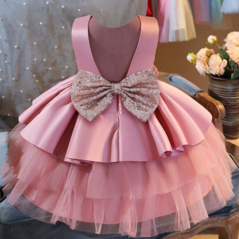 Baige uusi kukka tyttö tutu mekko vauva frock lapset vaatteet keula syntymäpäivä tyttö mekko