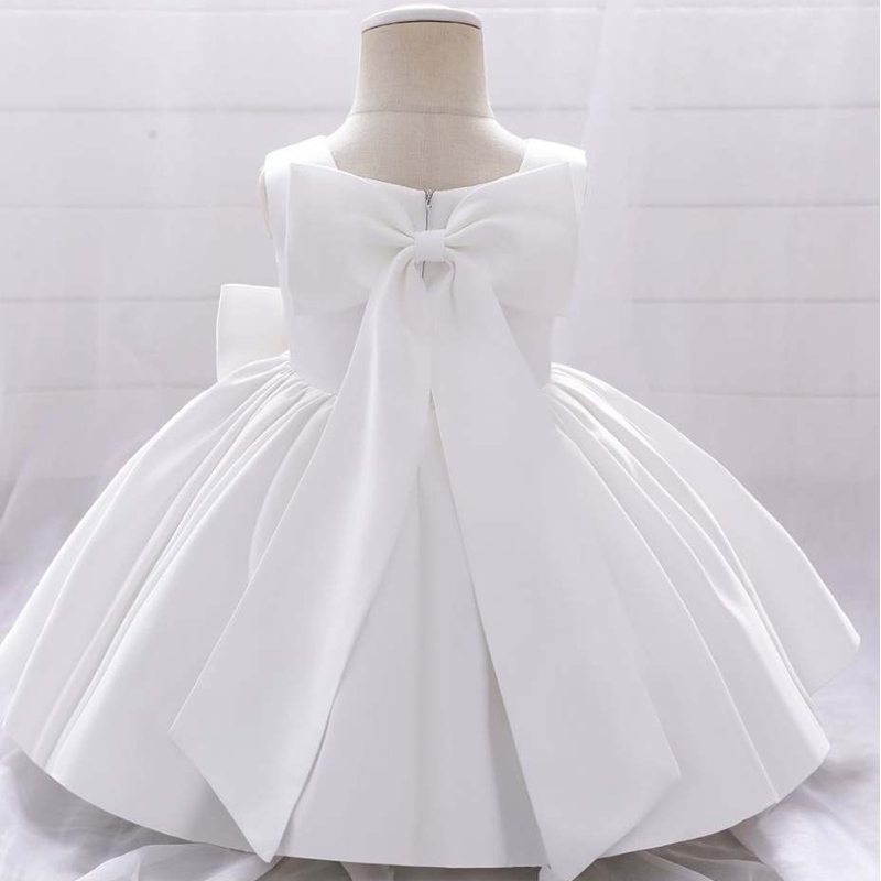 Baige Bowknot pikkutyttö prinsessamekko länsimainen tyylinen hihaton yhden vuoden ikäinen kukkatytön syntymäpäiväjuhlpuku