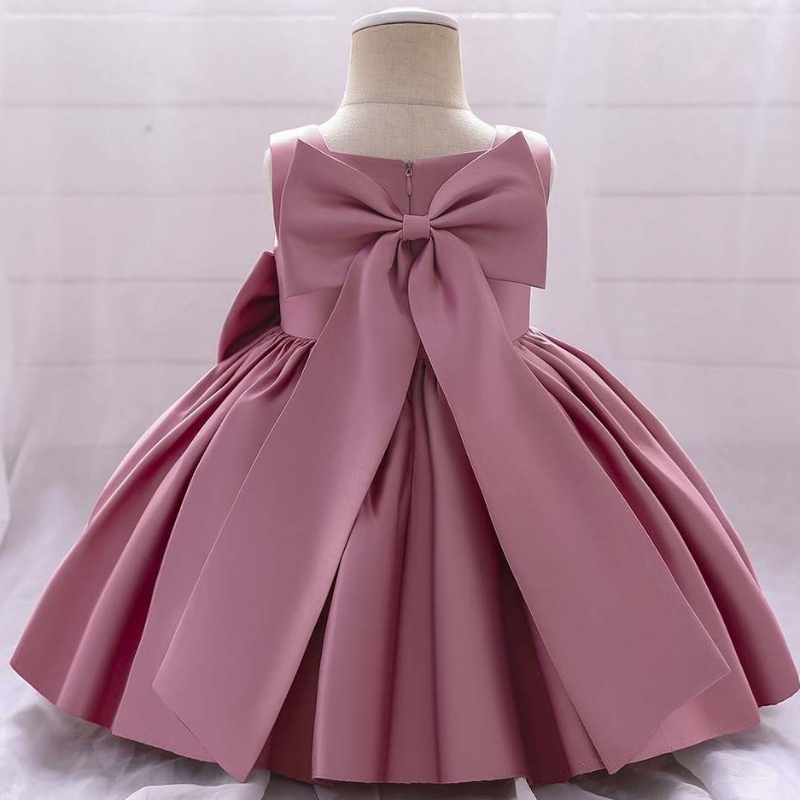 Baige Bowknot pikkutyttö prinsessamekko länsimainen tyylinen hihaton yhden vuoden ikäinen kukkatytön syntymäpäiväjuhlpuku