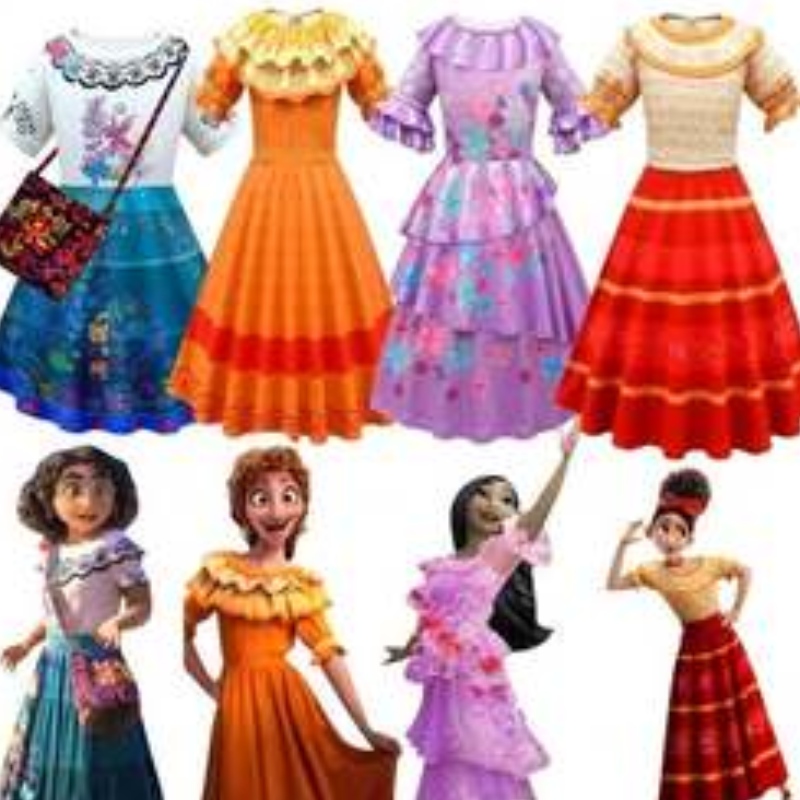 Baige Kids Girls Encanto Mirabel Cosplay -mekko pussilla Halloween -karnevaalipuku puku