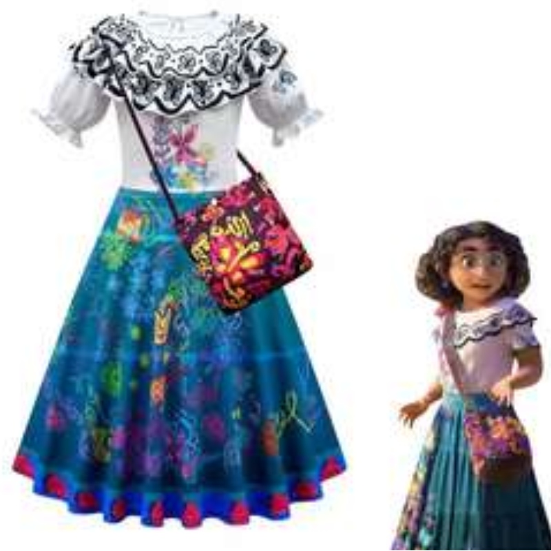 Baige Kids Girls Encanto Mirabel Cosplay -mekko pussilla Halloween -karnevaalipuku puku