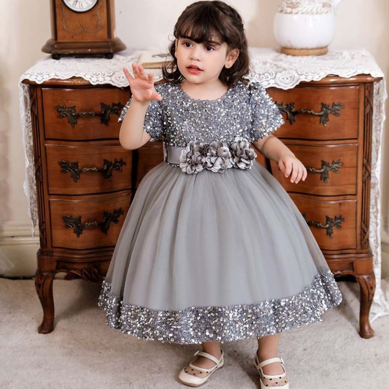 Baige valmistaja Summer Kids Party Prinsessa Frock Sequined Baby Wedding Frock