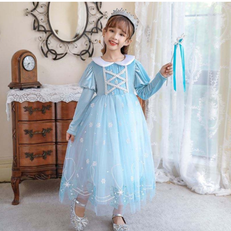 BX1763 Uudet syksyn pitkähihat Anna Elsa Princess -mekko Halloween Cosplay Cusume Kids Flower Girl Dress
