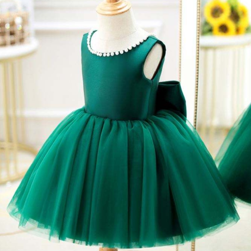 Baige Green Backless Girl Party Dress Kids First Communion Pukuprinsessa hääpallo puku dz007