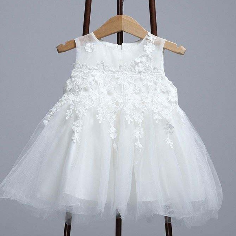 Baige uusi muotoilupitsi brodeerattu vauva vastasyntyneen kaste Fancy Birthday Party Dress 24 kuukauden kuluminen
