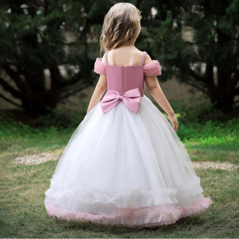 Baige uusi saapuminen Prinsessa Lasten juhlapuku vaaleanpunainen syntymäpäivä Pitkä mekko 12 -vuotiaille tytöille