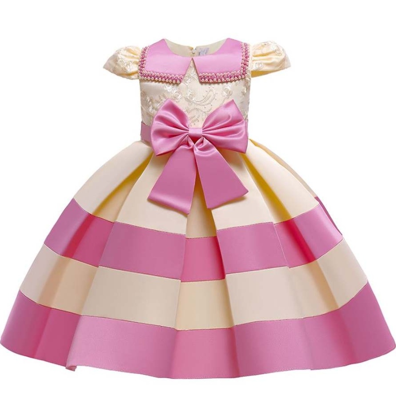 Baige uudet lyhyet hihat Stripes Princess Dress Tyttöjen tyttövauva Joulujuhlapuku L5282