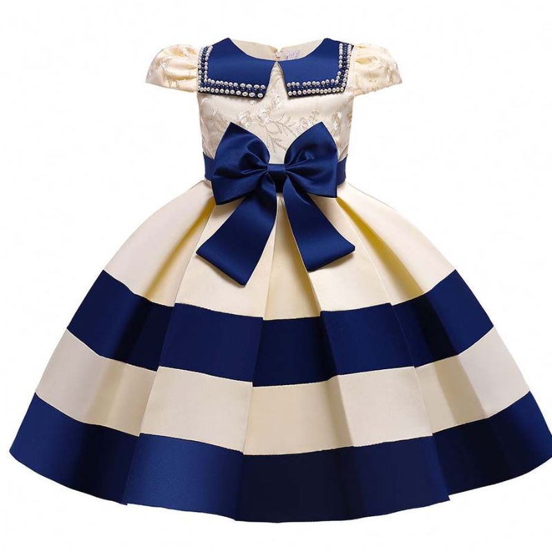 Baige uudet lyhyet hihat Stripes Princess Dress Tyttöjen tyttövauva Joulujuhlapuku L5282