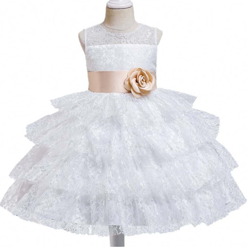 Baige kesämuotipitsi tullinen ihana helmi Big Bow Syntymäpäiväjuhlat Fancy Ball -pukut kukka tyttö mekot