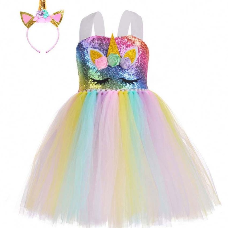 2021 New Unicorn Sequined Baby Kid Clothing Lovely Princess Party Tutu -mekot DJS107