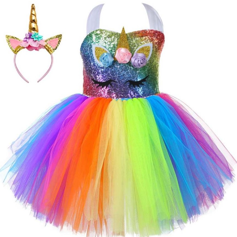 2021 New Unicorn Sequined Baby Kid Clothing Lovely Princess Party Tutu -mekot DJS107