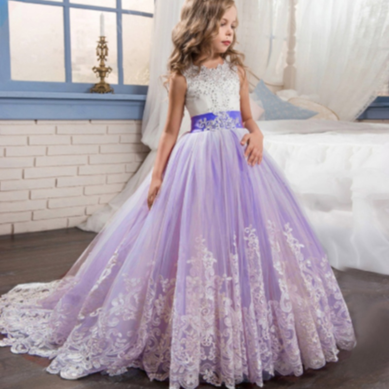 Baige tukkumyynti Kids Evening Ball -puku ylellinen prinsessa Hihaton juhlapuku Fancy Birthday Party Prom -puku