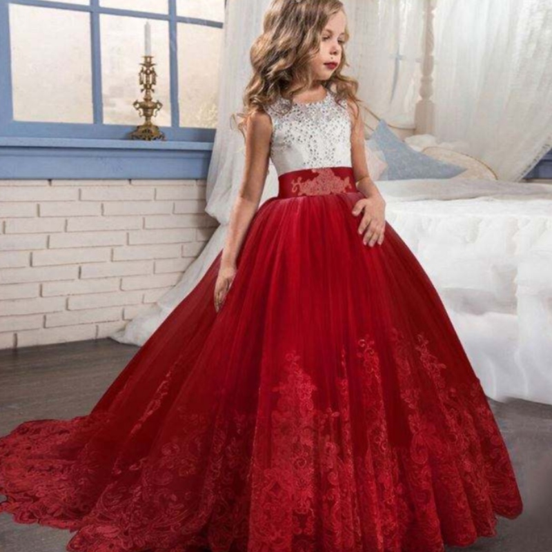 Baige tukkumyynti Kids Evening Ball -puku ylellinen prinsessa Hihaton juhlapuku Fancy Birthday Party Prom -puku