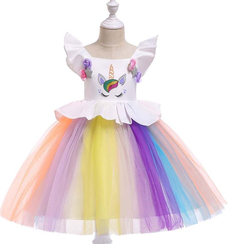 Baige Unicorn Kids Vaatteet Uusi muotoilu tyttövauva Söpö mekko Suoritusmekko L5090